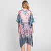 DIONA J ABSTRACT PAISLEY FLOWER PRINT KIMONO CARDIGAN ONE SIZE COLOR TEAL