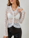 Ruffled V-Neck Long Sleeve Lace Top