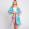 DIONA J HAND DRAWN TROPICAL LEAVES KIMONO ONE SIZE COLOR TURQUOISE
