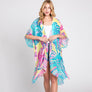 DIONA J HAND DRAWN TROPICAL LEAVES KIMONO ONE SIZE COLOR TURQUOISE