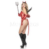 Delicious Devil 7 Pc Red Bodysuit Black Lace-Up Front Detail Costume Set Size XS