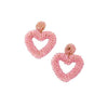 Beaded Heart Statement Thick Heart Seed Bead Heart Hoop Dangle Earrings Red