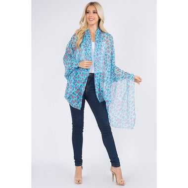 DIONAJ FASHION MESH LEOPARD PRINT COVER UP KIMONO SCARF ONE SIZE COLOR TORQUOISE