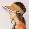 DIONA J STRAW SUN VISOR WITH LACE ONE SIZE COLOR CAMEL BROWN