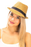 Diona J Tan Colored Straw Fedora with Two Tone Band Summer Sun Hat