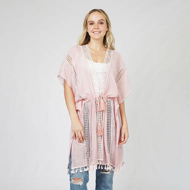 DIONA J PEARL DECO TRIM KIMONO W/DRAW STRIN ONE SIZE COLOR PINK