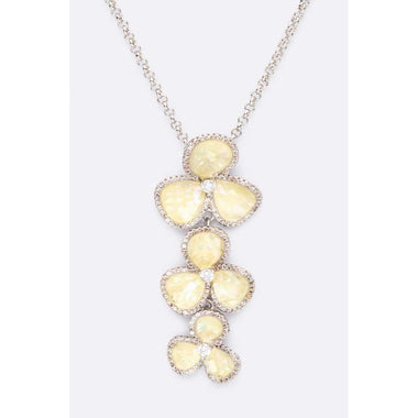 Diona J Abalone Cubic Zirconia Flower Pendant Necklace Set Rhodium