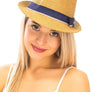 Diona J Tan Colored Straw Fedora with Two Tone Band Summer Sun Hat