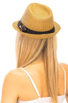 Diona J Tan Colored Straw Fedora with Two Tone Band Summer Sun Hat