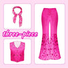 Diona Rodeo Pink Cowgirl Costume for Kid Teen Girl Wild West Western Outfit Cosplay Hippie Costume 70s 80s Disco Scarf Halloween Party