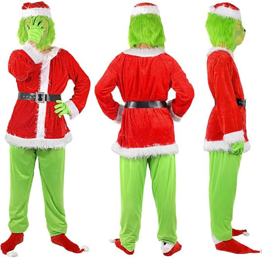 Adult Green Monster Santa Costume for Men Holiday Cosplay Suit Festive Christmas Themed Outfit for Parties, Parades, and Events