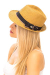 Diona J Tan Colored Straw Fedora with Two Tone Band Summer Sun Hat