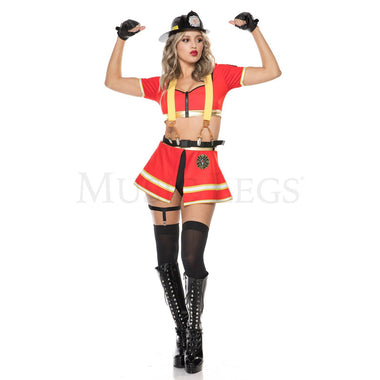 Hot Firefighter Women's Halloween Cosplay Metallic Trim Costume Set Size S/M