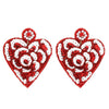 2 Tier Valentine Crystal Rhinestone Beaded Floral Heart Shaped Drop Earrings