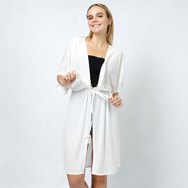 DIONA J DRAWSTRING JERSEY KIMONO ONE SIZE COLOR WHITE