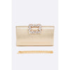 DIONA J CRYSTAL BUCKLE METALLIC BOX CLUTCH SHOULDER BAG COLOR GOLD