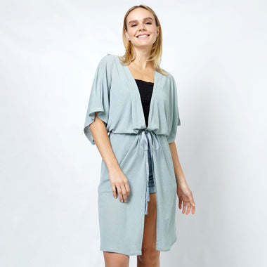 DIONA J DRAWSTRING JERSEY KIMONO ONE SIZE COLOR GREY