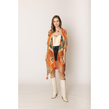 DIONA J AZTEC PRINT KIMONO CARDIGAN ONE SIZE COLOR RED