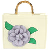 Diona J Women's Fashion Flower Wooden Top Handle Bag Lavender