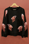 BiBi Sequin Fringe Football Patch Round Neck Sweatshirt