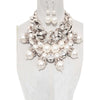 DIONA J CHUNKY CHAIN PEARL STATEMENT NECKLACE SET WHITE/SILVER