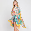 DIONA J HAND DRAWN WATERCOLOR TROPICAL LEAVES KIMONO ONE SIZE COLOR YELLOW