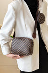 Small Brown Multi Handbag Checkered Vegan Leather Crossbody Bag with Coin Purse