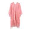 DIONA J FLORAL LACE KIMONO WITH TASSEL ONE SIZE COLOR PINK