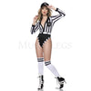 Referee Babe 4 Pc Black & White Striped Front Zip Cosplay Women Costume Size XS