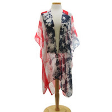 DIONA J AMERICAN FLAG KIMONO COVER UP ONE SIZE MULTICOLOR