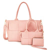 SQUARES FASHION DESIGN SATCHEL W MINI BAG AND WALLET SET COLOR PINK