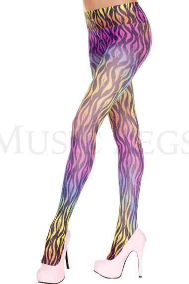 Rainbow swirl print opaque pantyhose