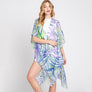 DIONA J HAND DRAWN TROPICAL LEAVES KIMONO ONE SIZE PURPLE