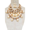 DIONA J CHUNKY CHAIN PEARL STATEMENT NECKLACE SET CREAM/GOLD