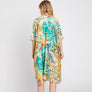 DIONA J HAND DRAWN WATERCOLOR TROPICAL LEAVES KIMONO ONE SIZE COLOR BEIGE