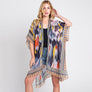 DIONA J GEOMETRIC TRIM TIE DYE PRINT KIMONO CARDIGAN ONE SIZE COLOR NAVY