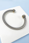 TWISTED CABLE WIRE OPEN BANGLE TWO TONE CUFF BRACE