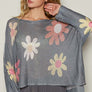POL Flower Dropped Shoulder Long Sleeve Knit Top