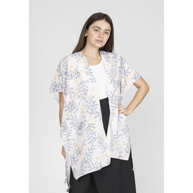 DIONA J FASHION LEAF PRINT KIMONO ONE SIZE COLOR BEIGE