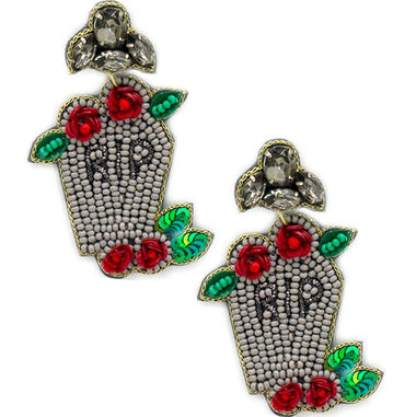 Halloween Seed Bead RIP Dangle Earring