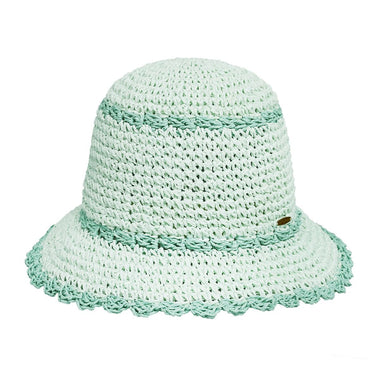 CC PAPER STRAW HAND CROCHET CLOTHE BUCKET HAT WITH SCALLOP EDGE DETAILS MINT