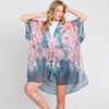DIONA J ABSTRACT PAISLEY FLOWER PRINT KIMONO CARDIGAN ONE SIZE COLOR TEAL
