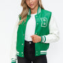 Love Me Now PU Leather Contrast Snap Down Bomber Jacket