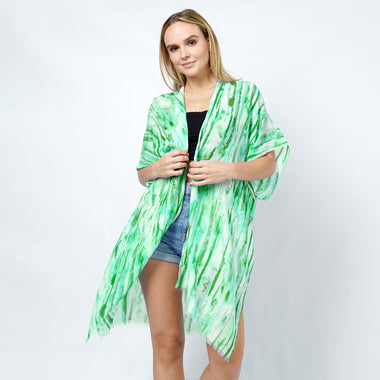 DIONA J ABSTRACT FOIL PRINT KIMONO ONE SIZE COLOR GREEN