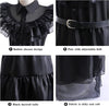 Black Costume Dress for Adults, Dark Gothic Dress with Belt, Perfect for Halloween Costume, Cosplay, and Birthday Party