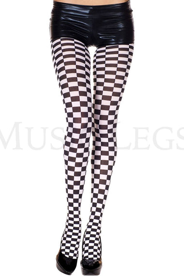 Checkerboard print opaque pantyhose