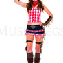 Plaid cowboy outfit with faux suede frills and denim skirt