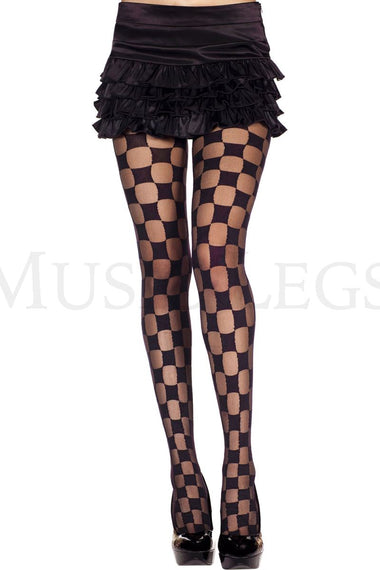 Sheer and opaque checkered pantyhose