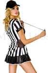 Front zip black and white stripe dress with side net
