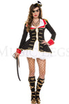 Gold trim coat with white collared dress